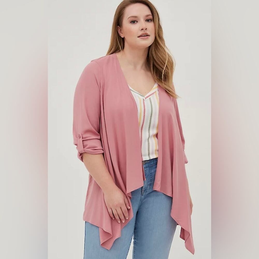 Torrid Draped Kimono Open Front Longline Cardigan Pink Size Large